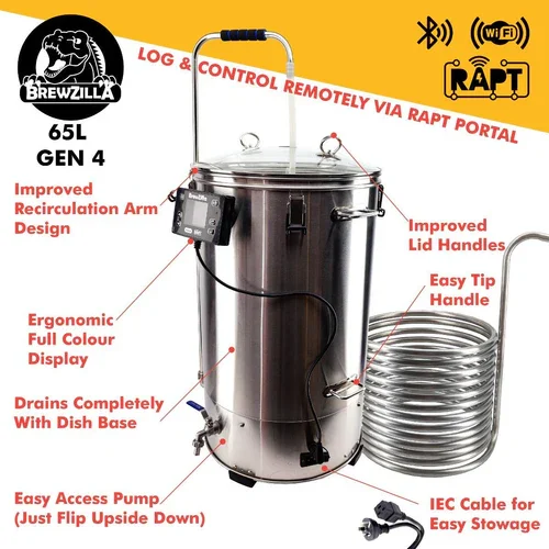 Gen 4 Brewzilla 65L with Pump 2000w/1000/500w - 220-240V AC